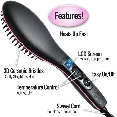 Simply Straight Ceramic Hair Straightening Brush, Black/Pink – photo 2