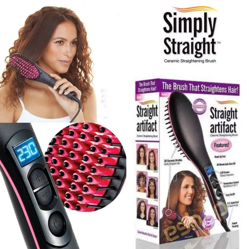 Simply Straight Ceramic Hair Straightening Brush, Black/Pink – photo 4