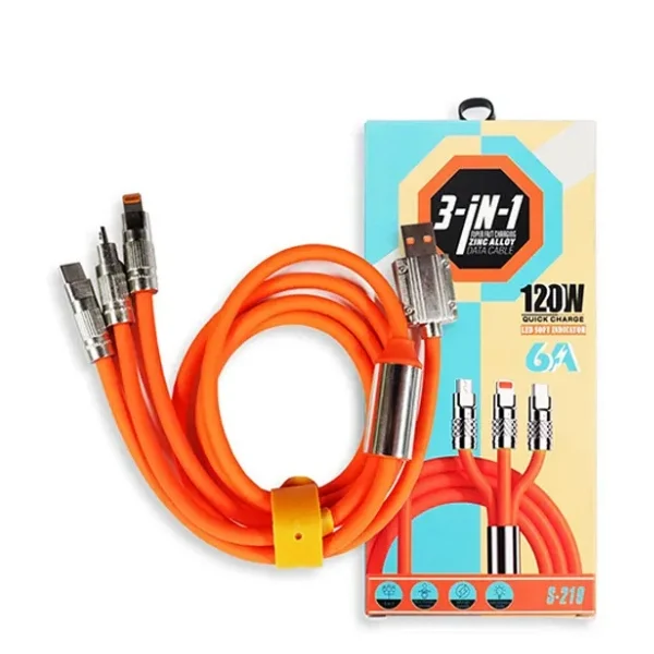 3 in 1 6A 120W Zinc Alloy Fast Charging Cable - photo 2 - Shopo.lk