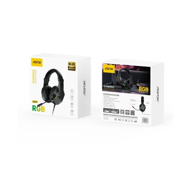 ASPOR A257 RGB Wired Gaming Headset with Microphone, 50mm Drivers, Volume Control, Black - photo 3 - Shopo.lk