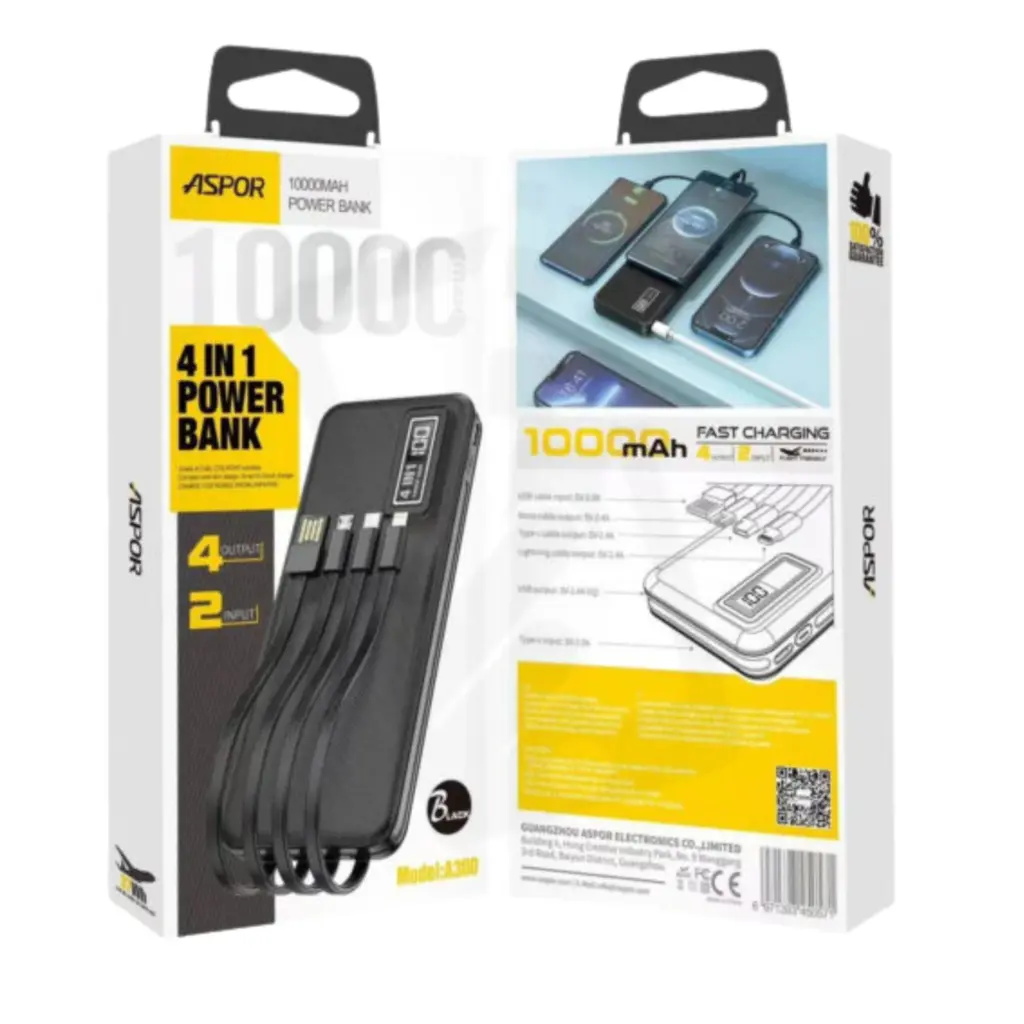 ASPOR A300 10000mAh 2.4A Fast Charging Power Bank - Shopo.lk Sri Lanka