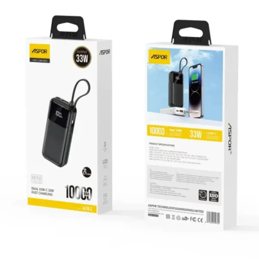 Aspor A361 33w 10000mAH Powerbank - photo 3 - Shopo.lk