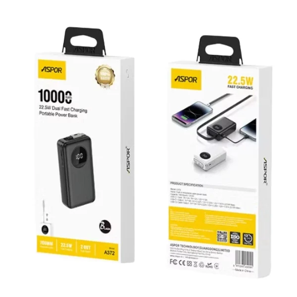 Aspor A372 10000mAh 22.5W Dual Fast Charging Power Bank - photo 3 - Shopo.lk