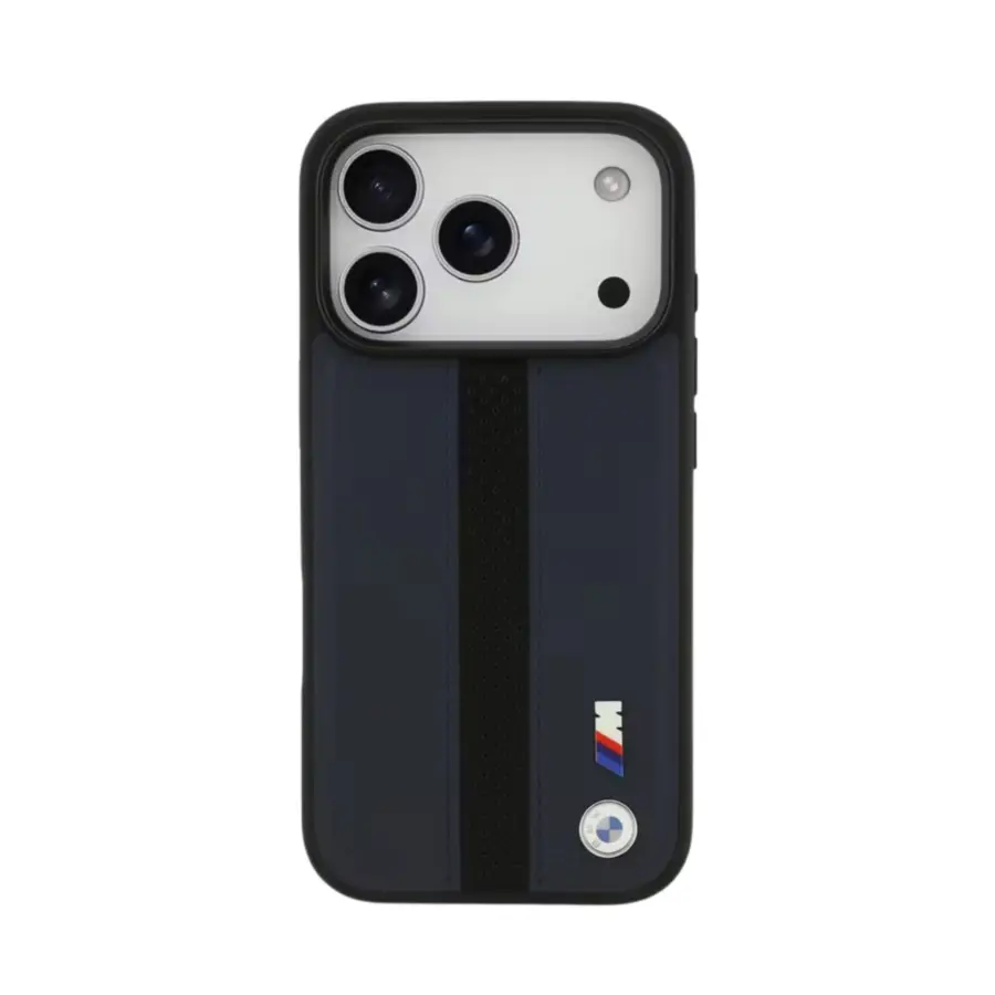 BMW Magsafe PU Perforated Stripes Leather Case for iPhone 17 Pro / 17 Pro Max - Navy/Black