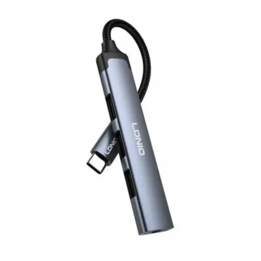 LDNIO DS-104C USB-C 2.0x3+3.5mm Audio Data Transmission Hub Adapter - Shopo.lk Sri Lanka