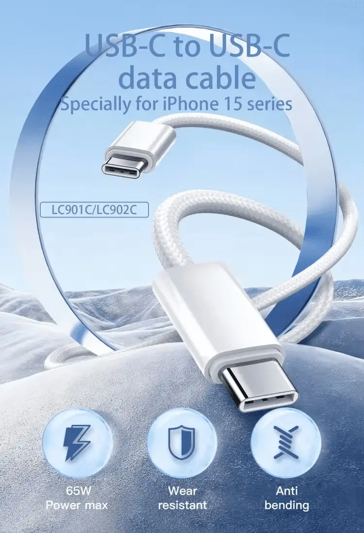 LDNIO LC901C 65w USB-C to USB-C FAST CHARGING 1m BRAIDED DATA CABLE - Shopo.lk Sri Lanka