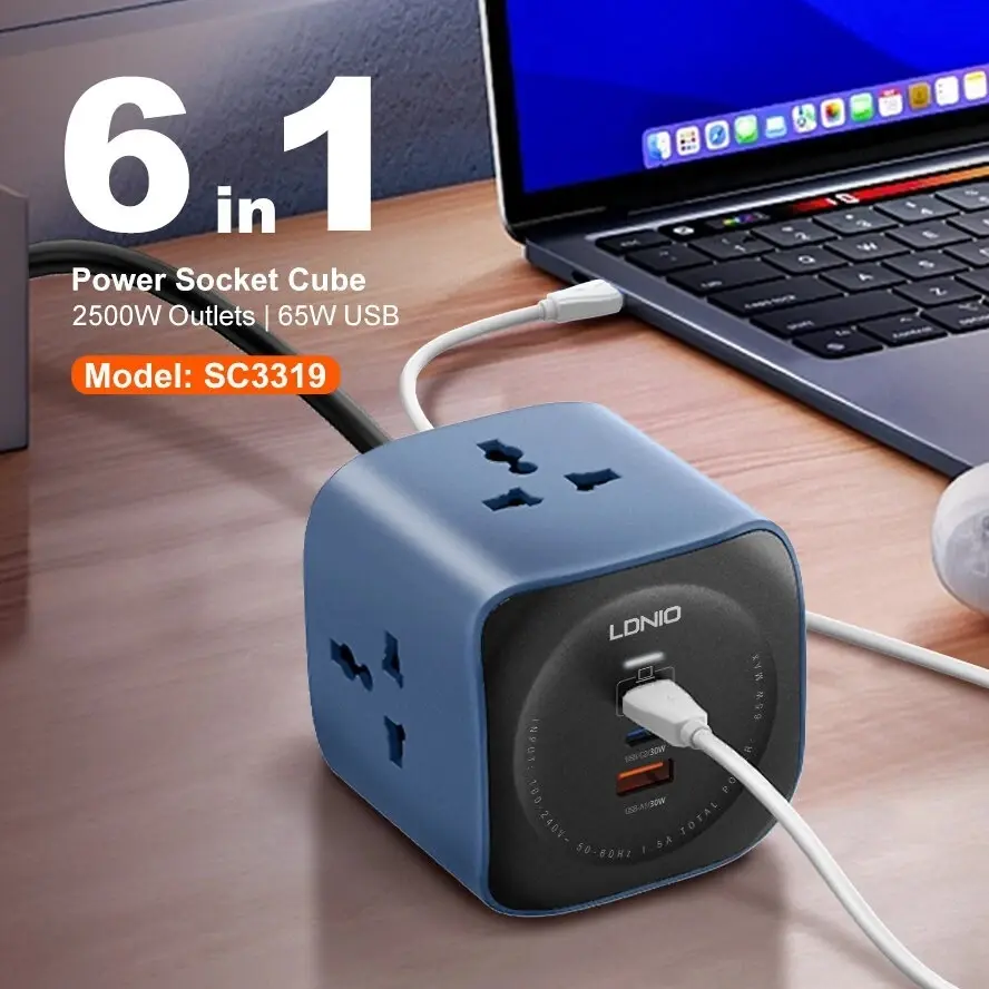 LDNIO SC3319 65w UNIVERSAL OUTLET POWER SOCKET CUBE - Shopo.lk Sri Lanka