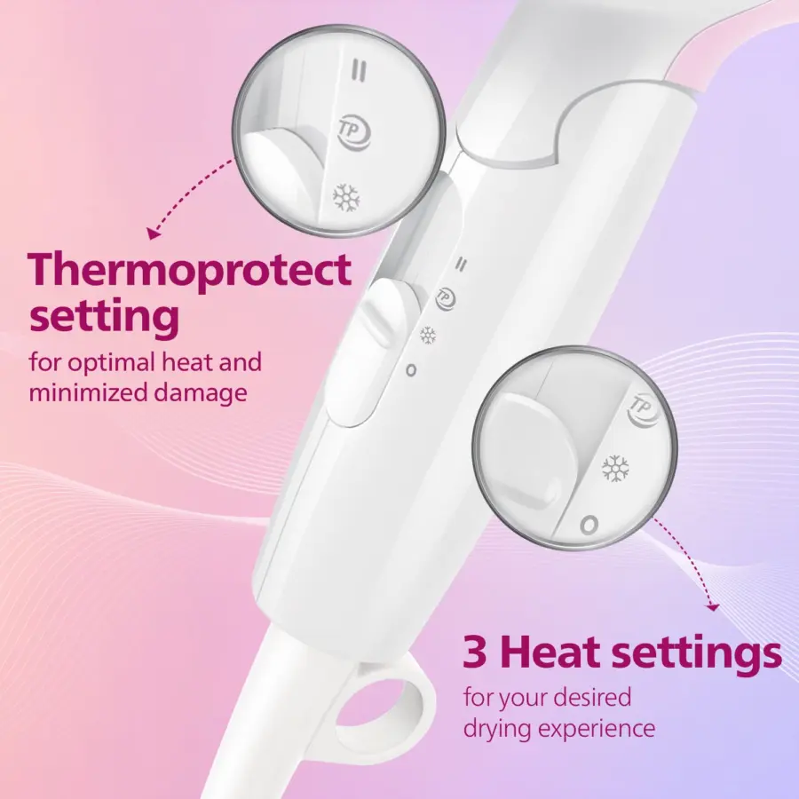 Philips HP8120/00 ThermoProtect controls and three drying settings