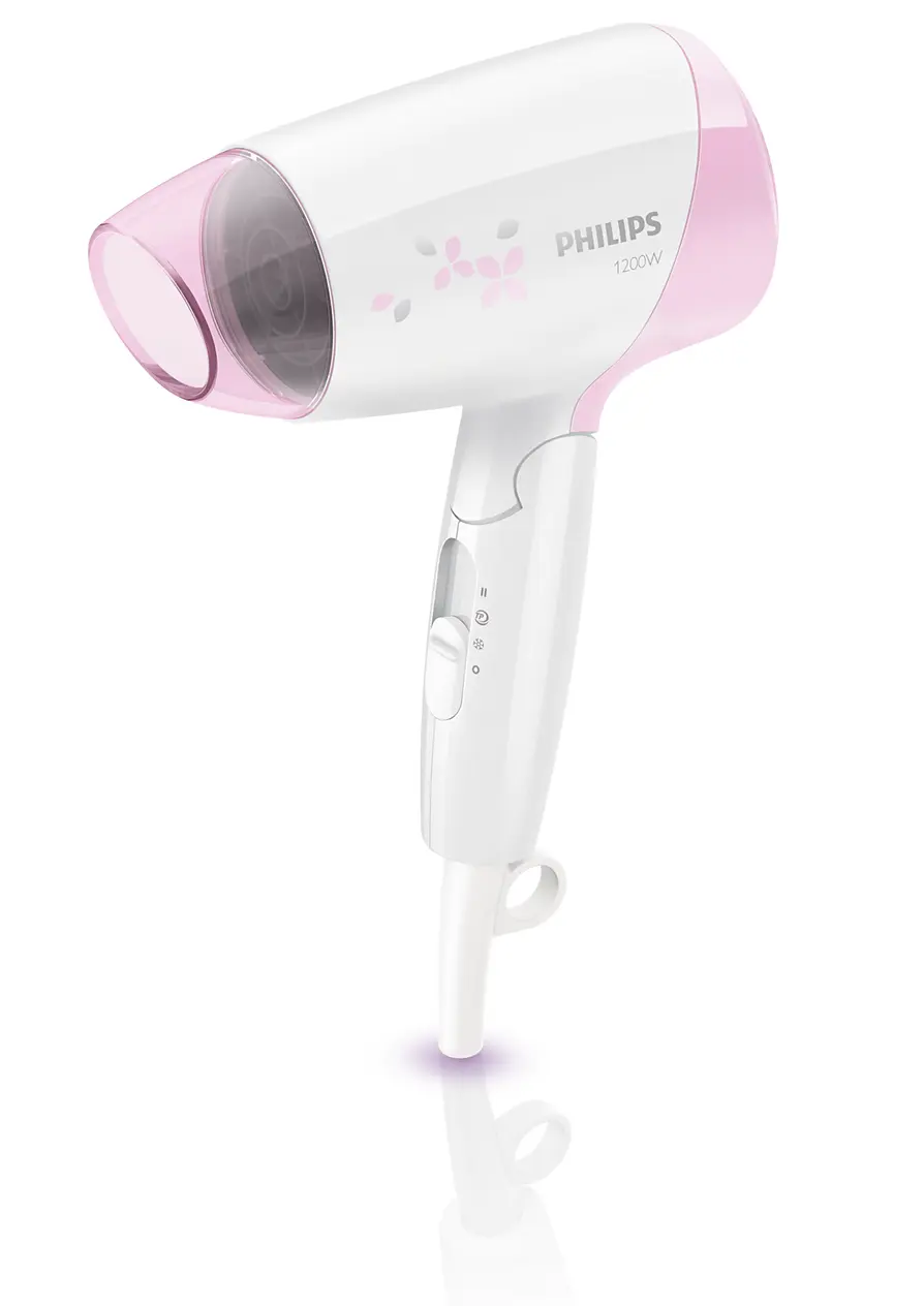 Philips EssentialCare HP8120/00 1200W foldable hair dryer in white and pink