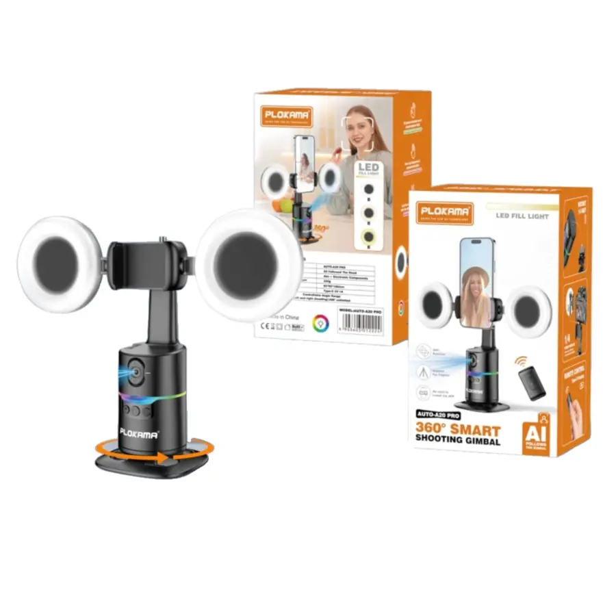Plokama AUTO-A20 Pro Gimbal Auto Face Tracking 360 Smart Shooting Gimbal with - 2 Lights - photo 2 - Shopo.lk