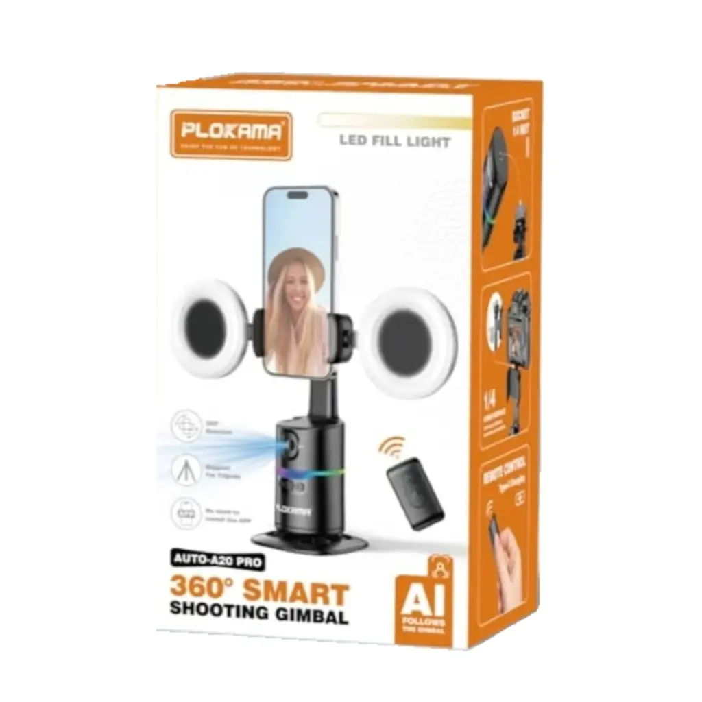 Plokama AUTO-A20 Pro Gimbal Auto Face Tracking 360 Smart Shooting Gimbal with - 2 Lights - photo 3 - Shopo.lk