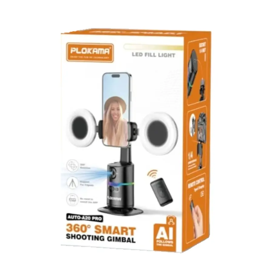 Plokama AUTO-A20 Pro Gimbal Auto Face Tracking 360 Smart Shooting Gimbal with - 2 Lights - photo 3 - Shopo.lk