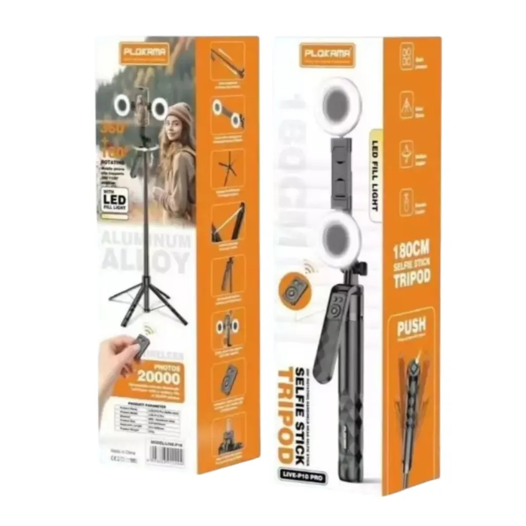 Plokama Live-P10 Pro Selfie Stick Tripod With LED Fill light And Bluetooth Remote - photo 4 - Shopo.lk