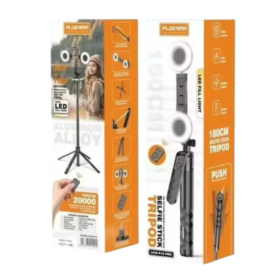Plokama Live-P10 Pro Selfie Stick Tripod With LED Fill light And Bluetooth Remote - photo 4 - Shopo.lk