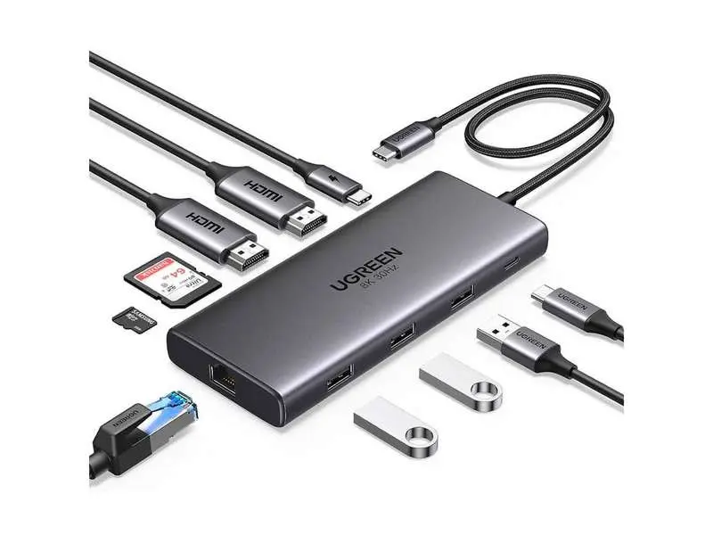 UGREEN 45520 11-IN-1 USB-C Hub 11-in-1 USB-C hub with Hdmi, Vga, Usb, Ethernet, Sd/tf & audio - Shopo.lk Sri Lanka