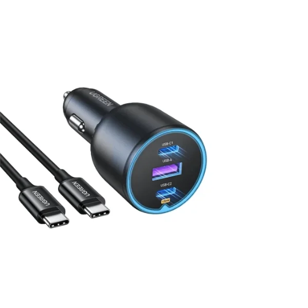 UGREEN 55511 EC705 130W 3-Port Fast Car Charger with 100W Cable - Shopo.lk Sri Lanka