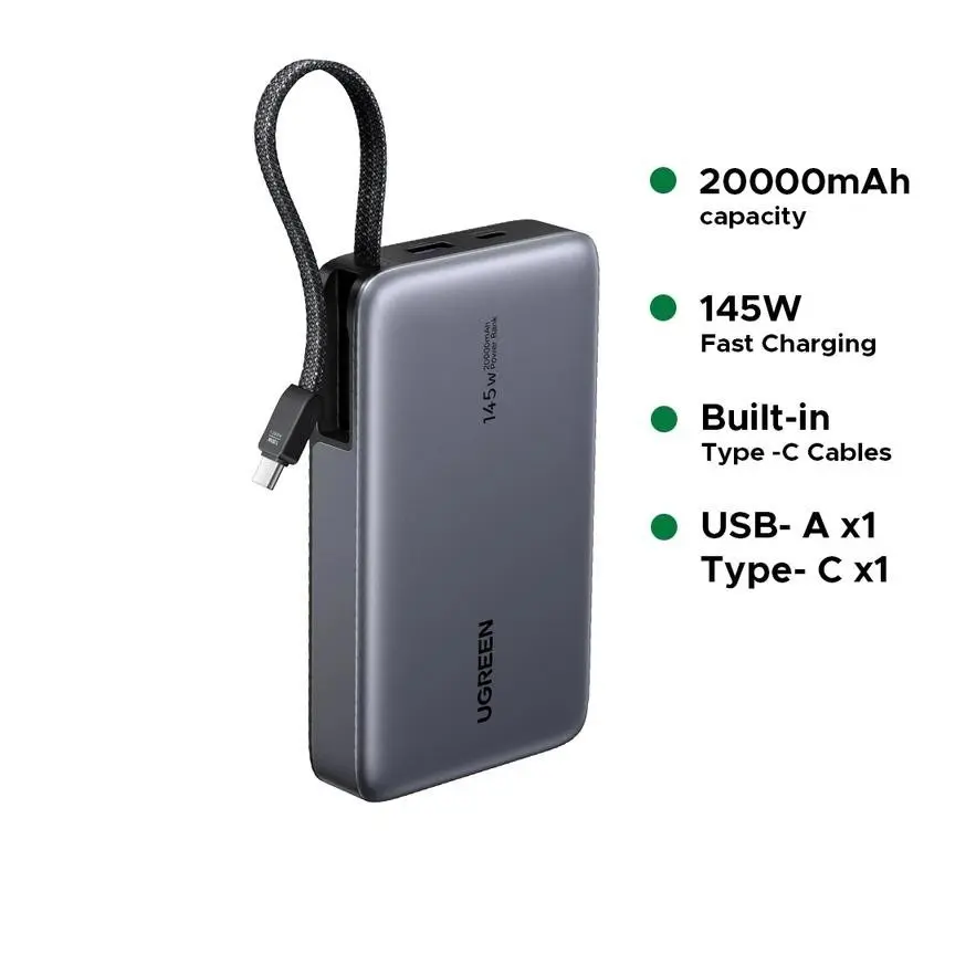 UGREEN 55992B 145W Power Bank with Built in Cable - Shopo.lk Sri Lanka