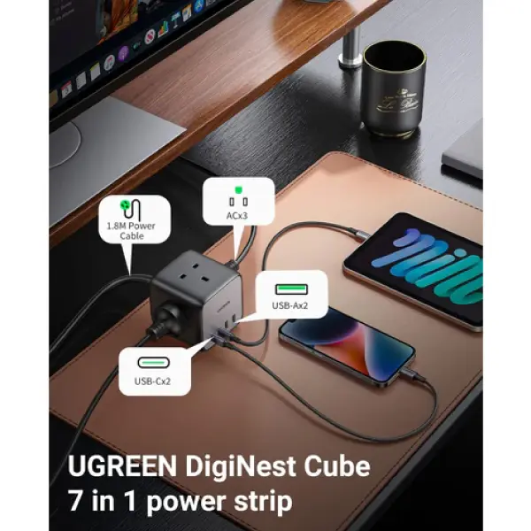 UGREEN 90906 65W USB C GaN Charging Station-7 Ports Diginest Cube Desktop Charger - Shopo.lk Sri Lanka