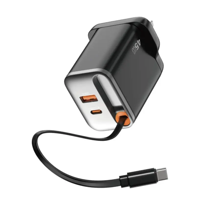 Wiwu WI-G021 Helix PD 45W GAN Fast Charger with Built in Retractable Cable 70CM - Shopo.lk Sri Lanka