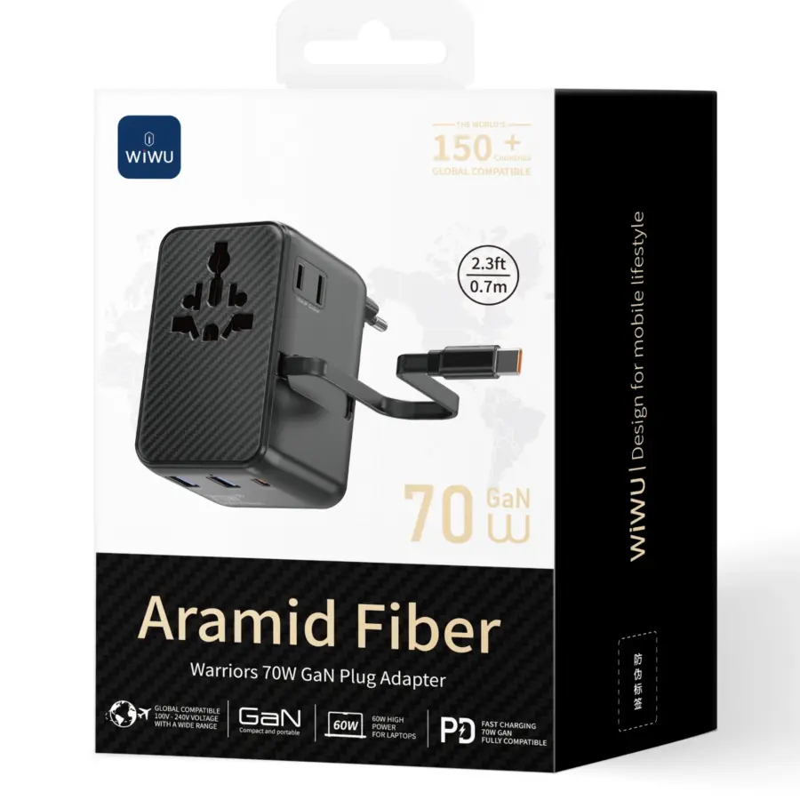 WiWU Wi-UA009 70w GaN Aramid Fiber Warriors 75w GaN Plug Adapter - Shopo.lk Sri Lanka