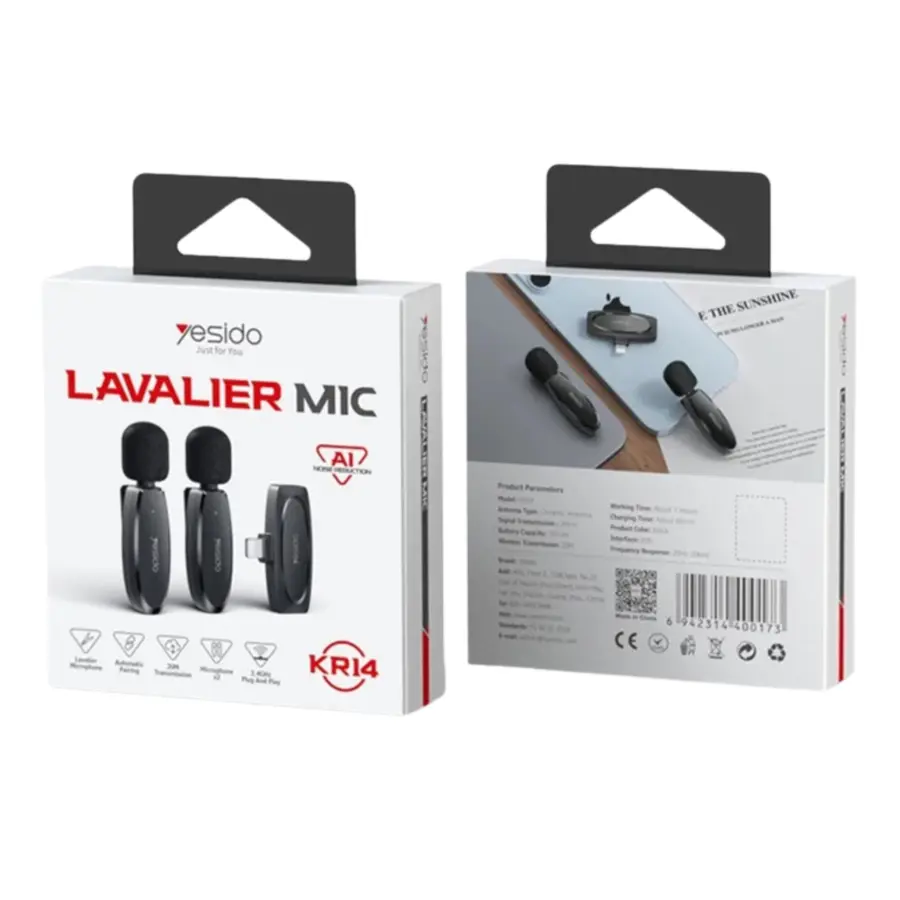 YESIDO KR14 Dual Transmitter Wireless Lavalier Microphone - photo 3 - Shopo.lk