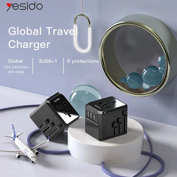 Yesido MC10 Universal Travel Adapter 3 USB + 1 USB-C Port - photo 2 - Shopo.lk