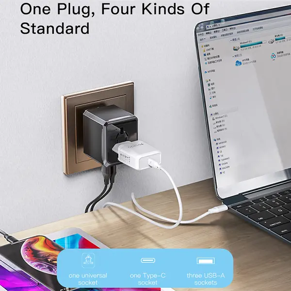 Yesido MC10 Universal Travel Adapter 3 USB + 1 USB-C Port - photo 4 - Shopo.lk