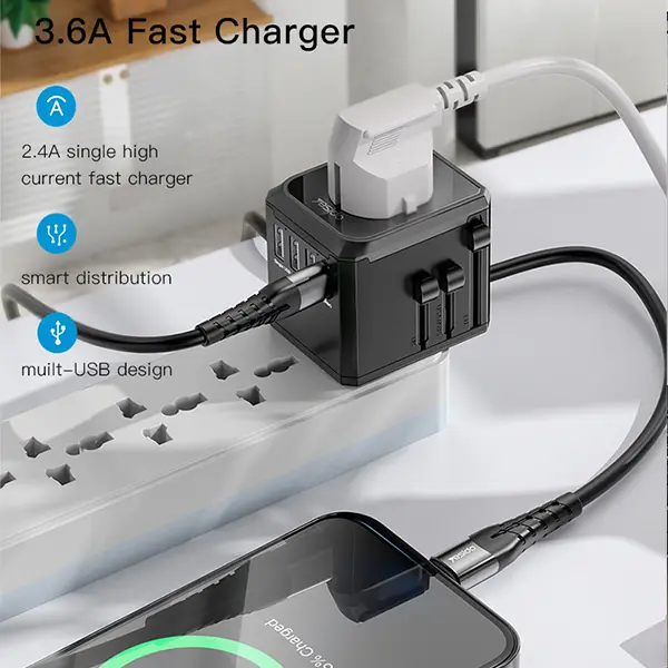 Yesido MC10 Universal Travel Adapter 3 USB + 1 USB-C Port - photo 5 - Shopo.lk