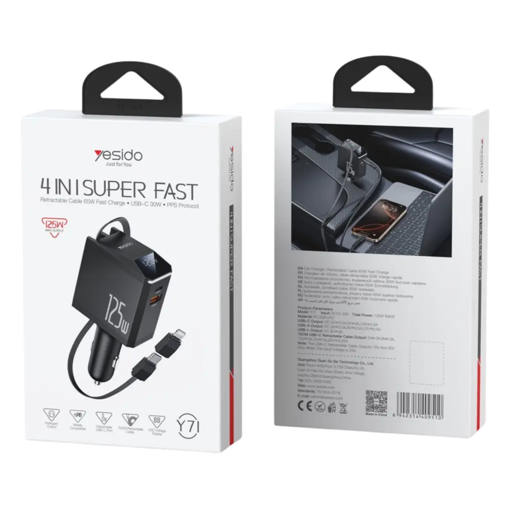 Yesido Y71 125w 4 In 1 Super Fast Car Charger - photo 3 - Shopo.lk